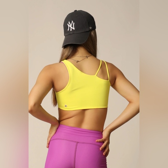Anthropologie Neon Lemon Yellow Sports Bra Crop Top by Mono B 🌼 - Picture 1 of 4